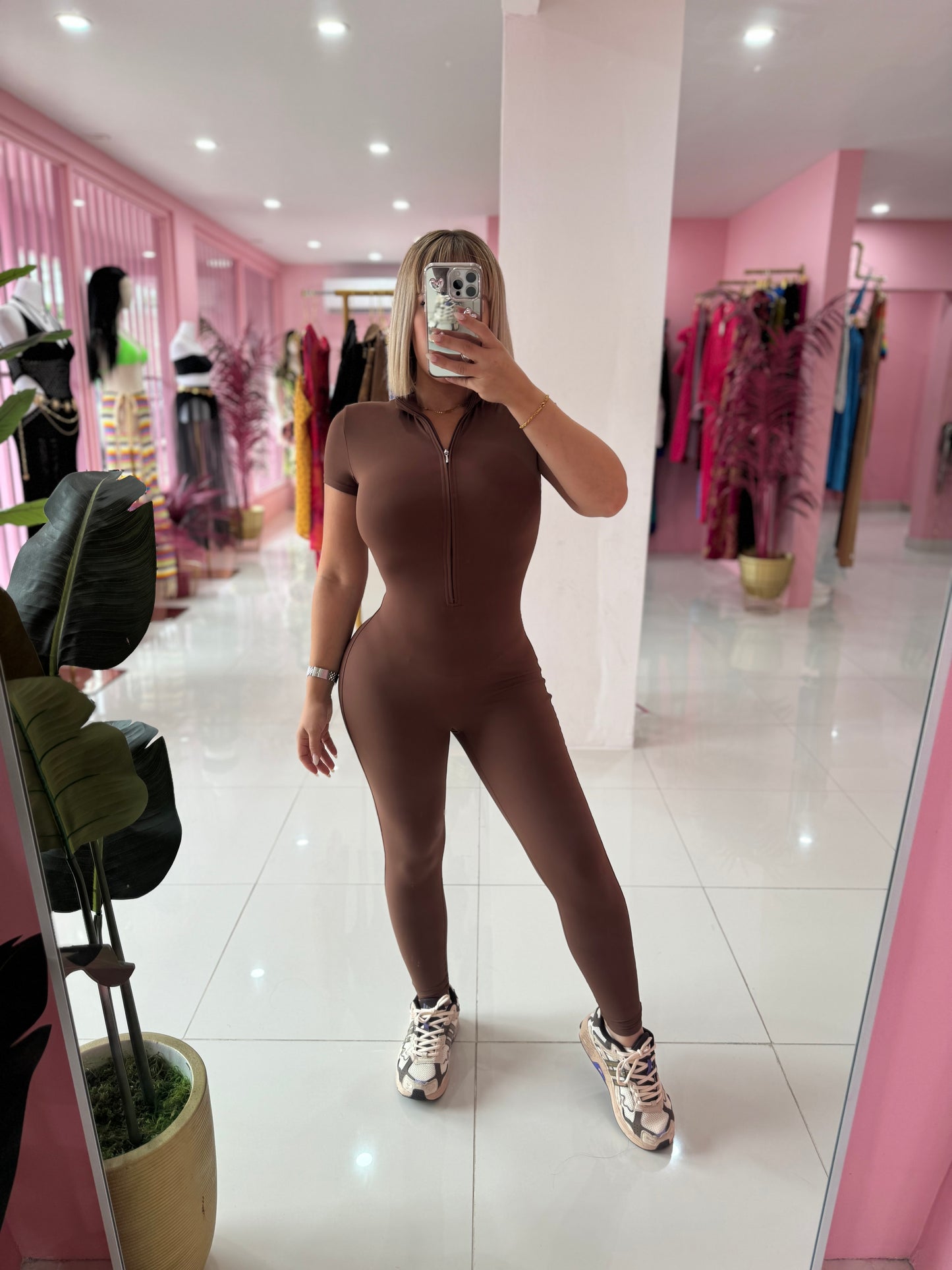 Jumpsuit Tshirt Style Zipper (Spandex) sport