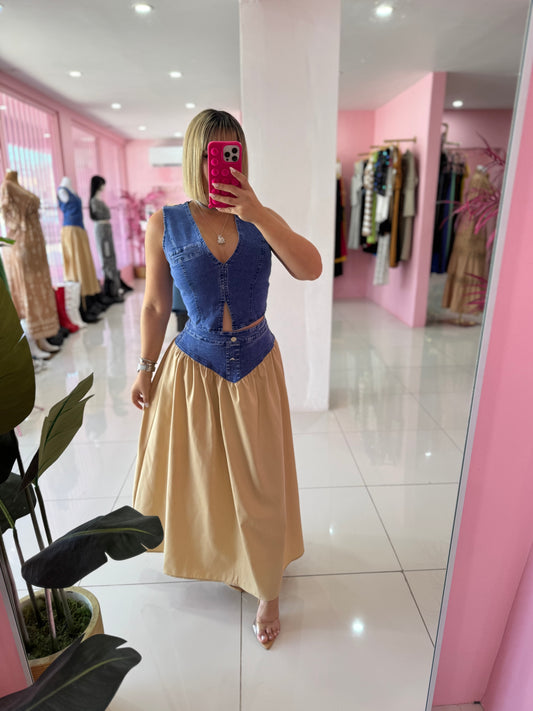 Cute Vest Denim Skirt Set LARGE