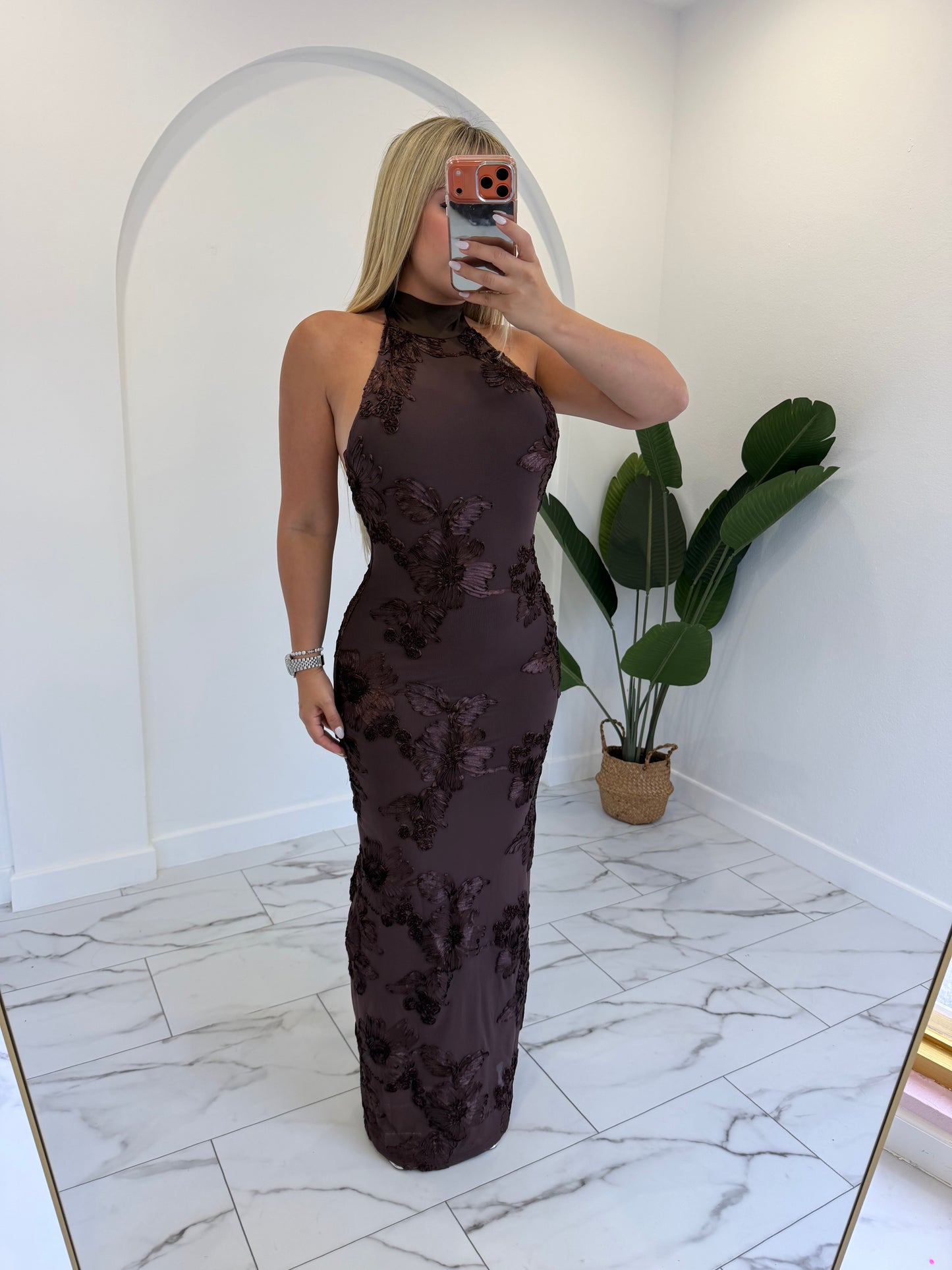 Long Halter Flower Dress