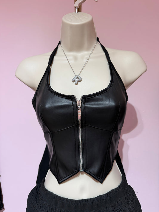 Zipper leather corset