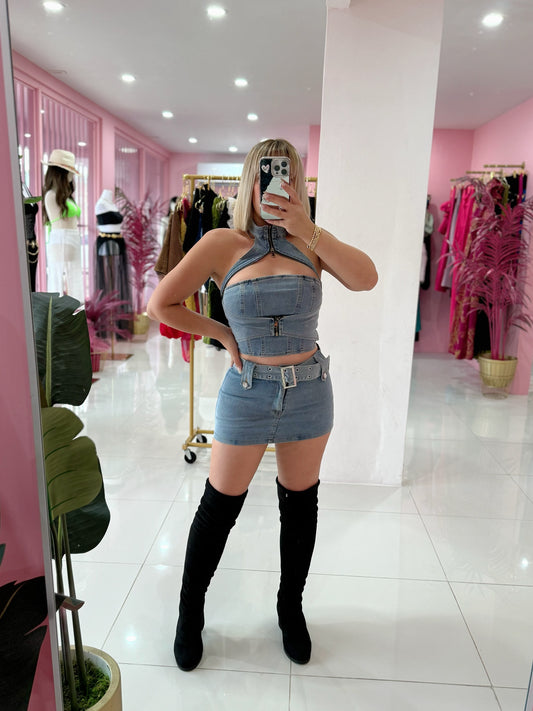 Famous micro denim Skort set ONLY MEDIUM (5)
