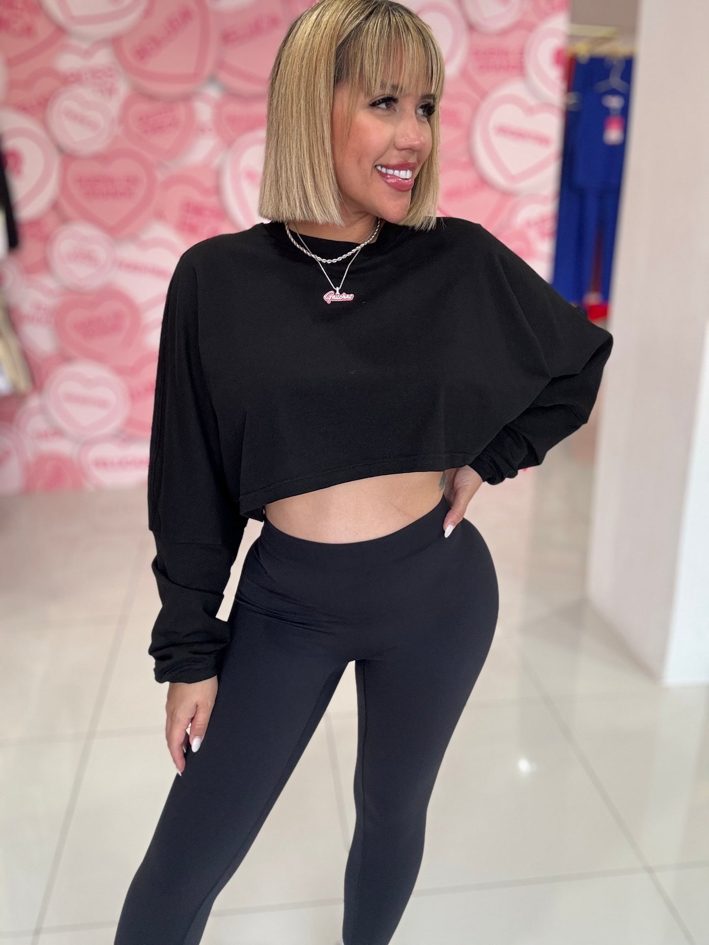 Crop top sport manga larga