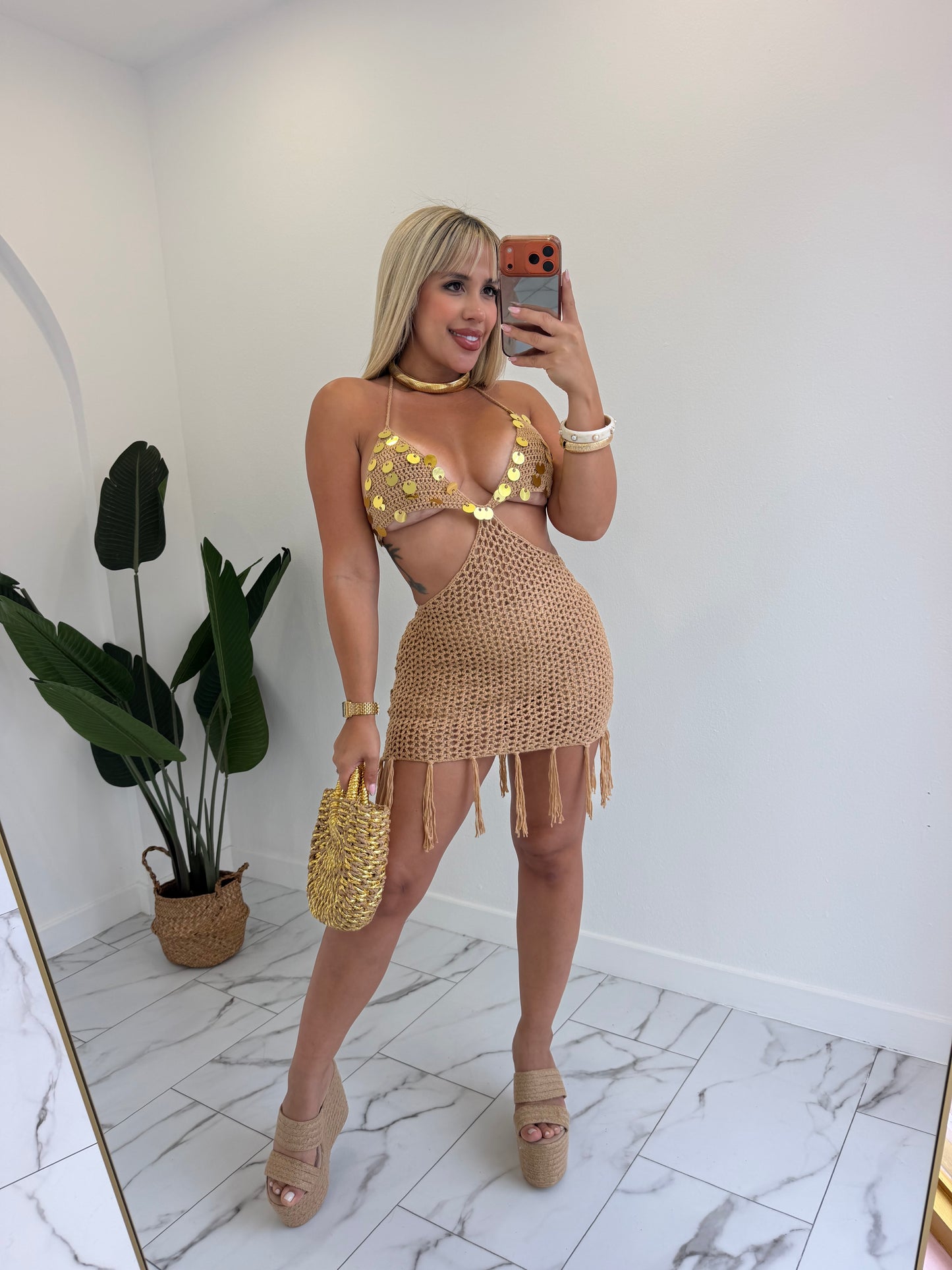 Camel crochet dress