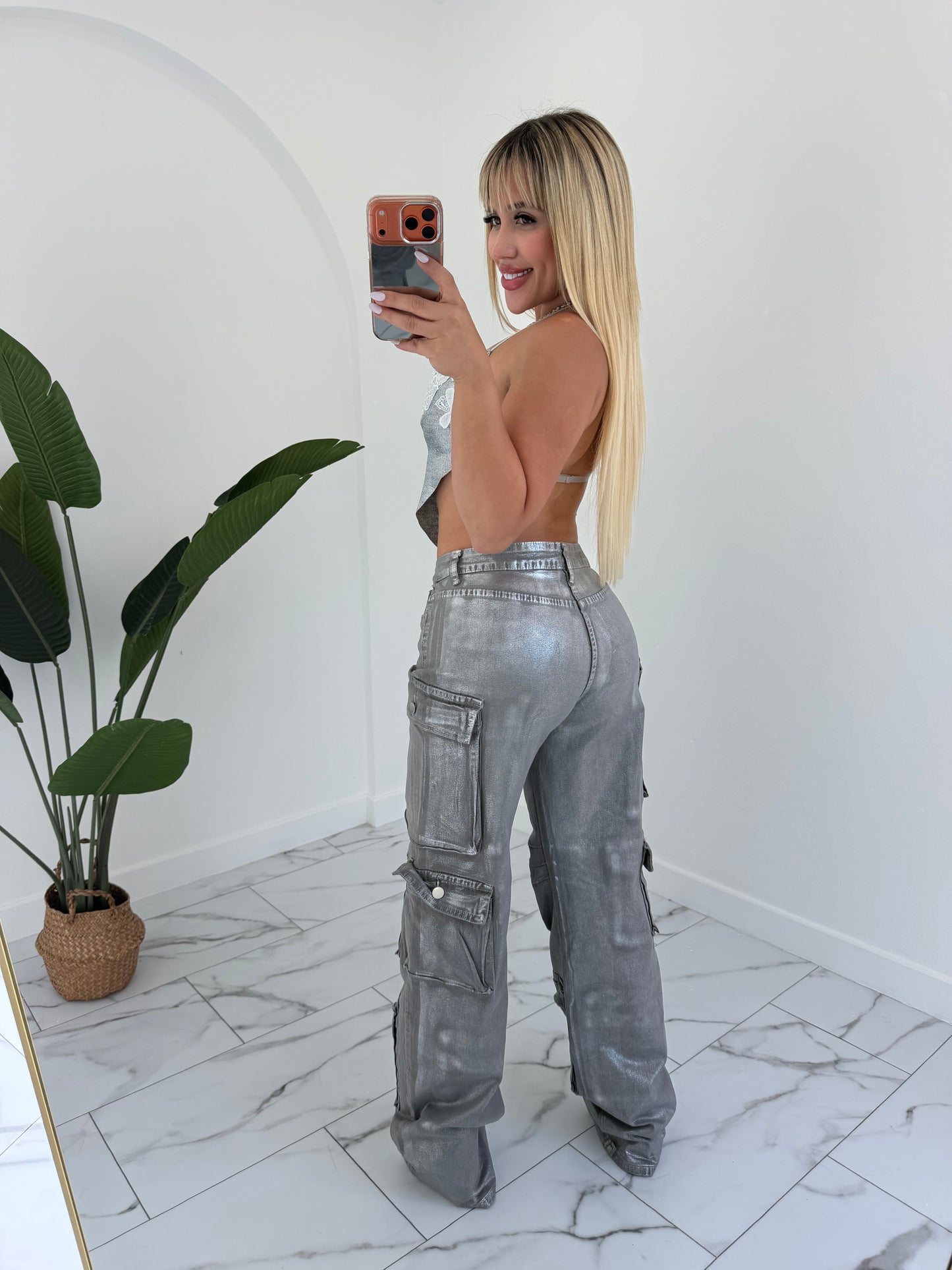 Silver halter top