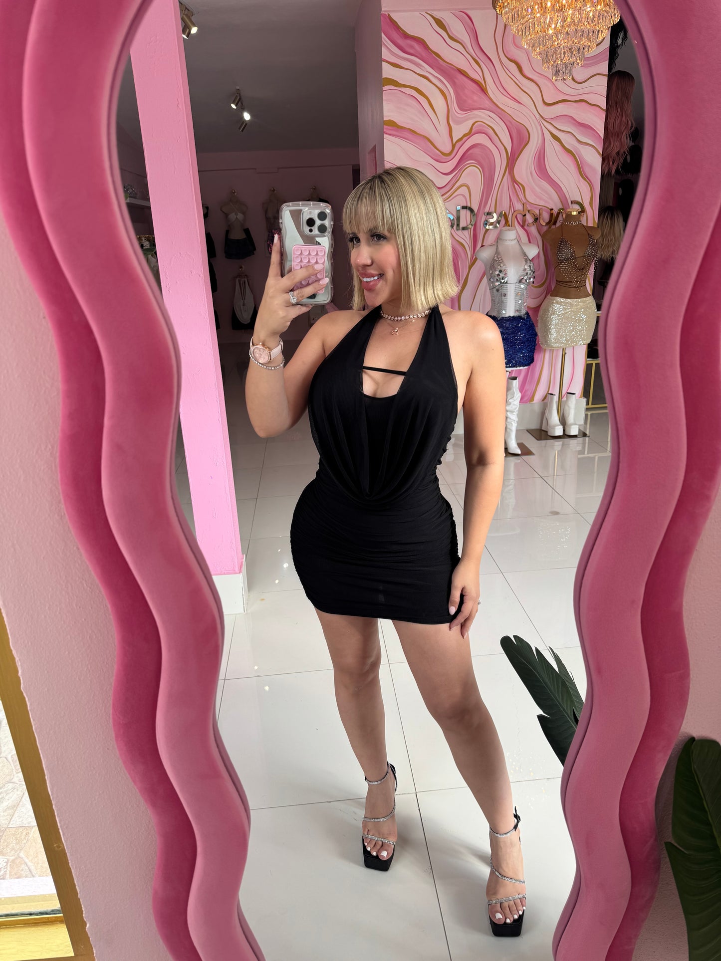 Mesh Halter mini Dress