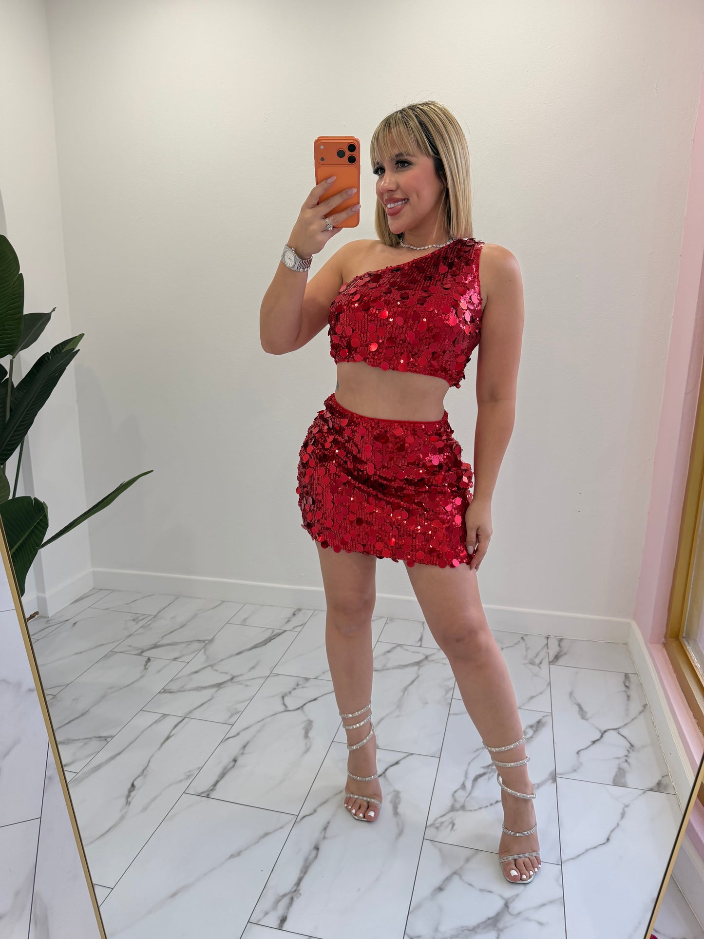 Sequins one shoulder set