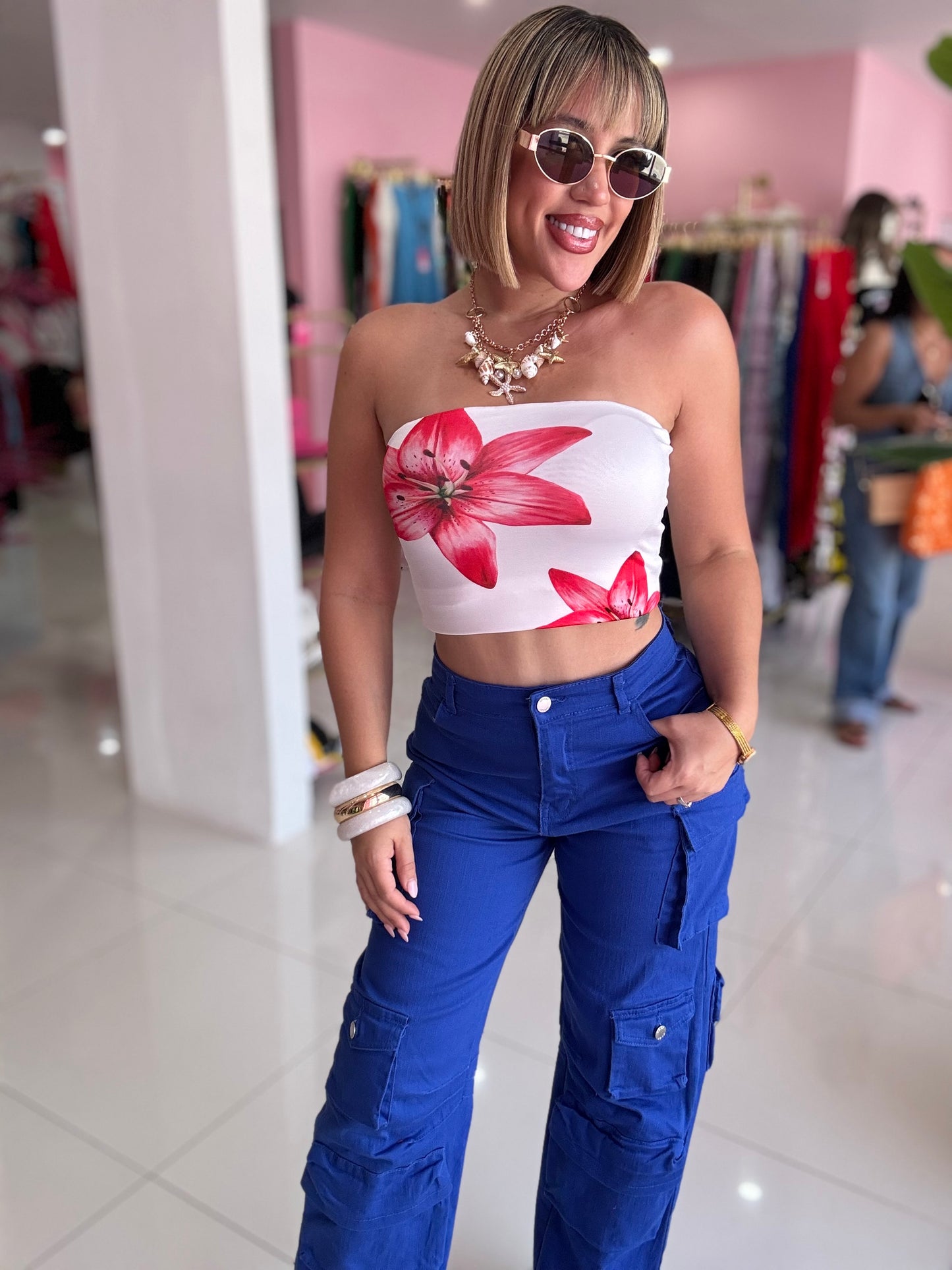 Hibiscus Strapless top