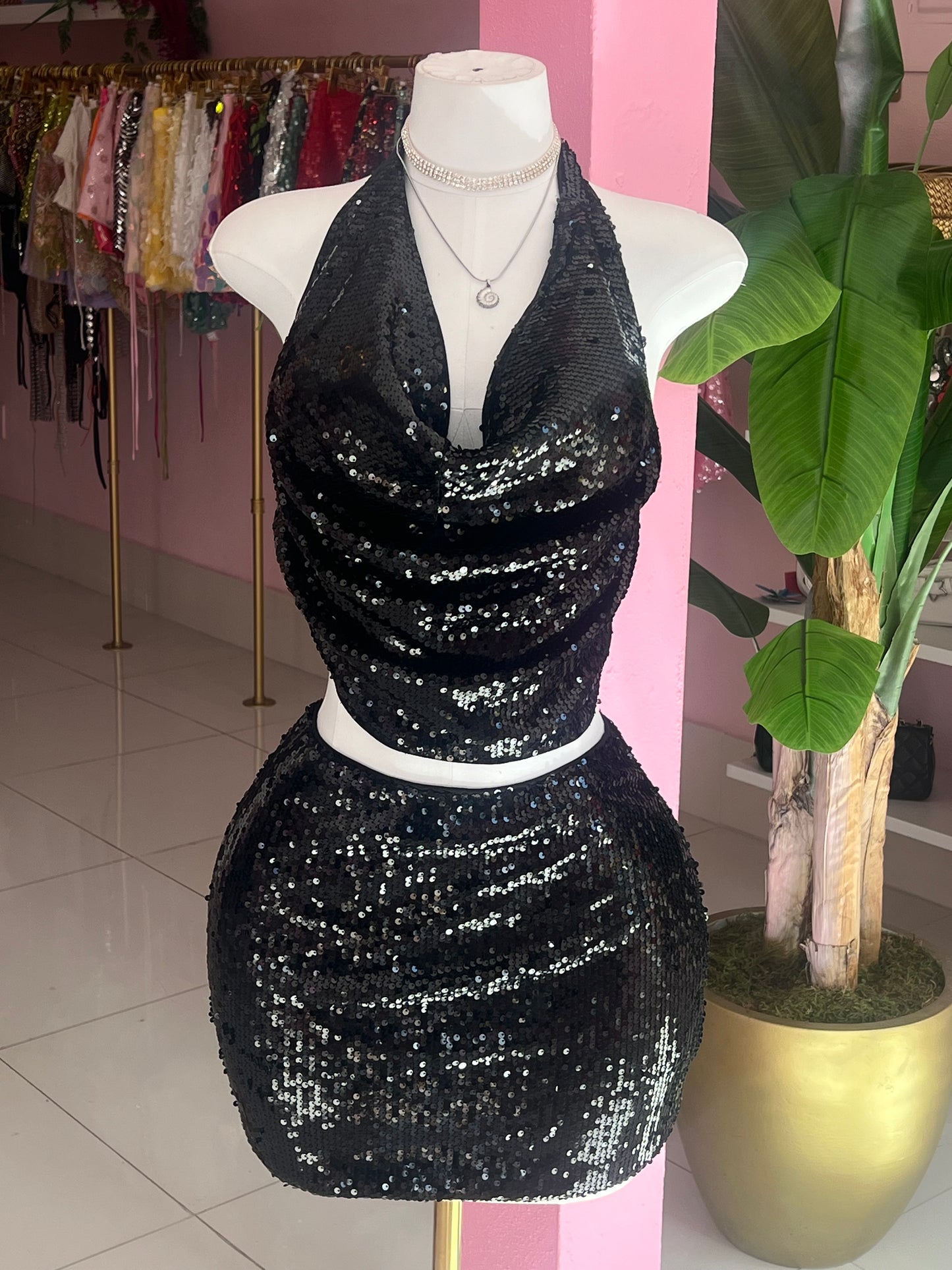 Sequins halter set