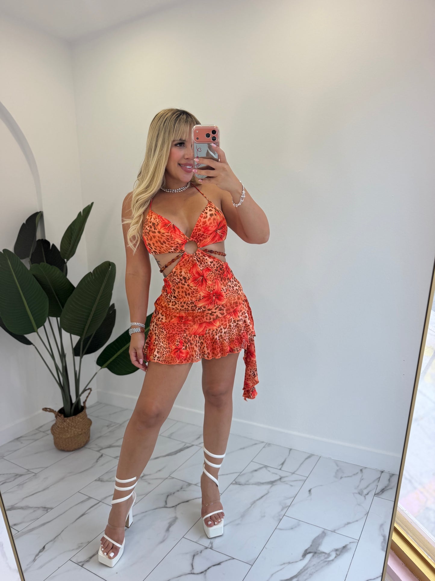 Orange floral dress
