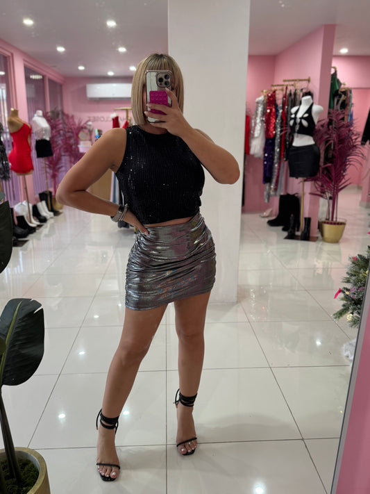 Metallic fruncida skirt