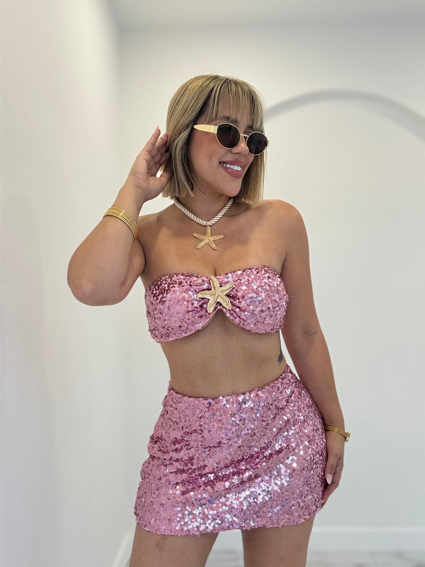 Strapless star sequins set