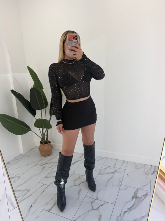 Glitter manga larga top