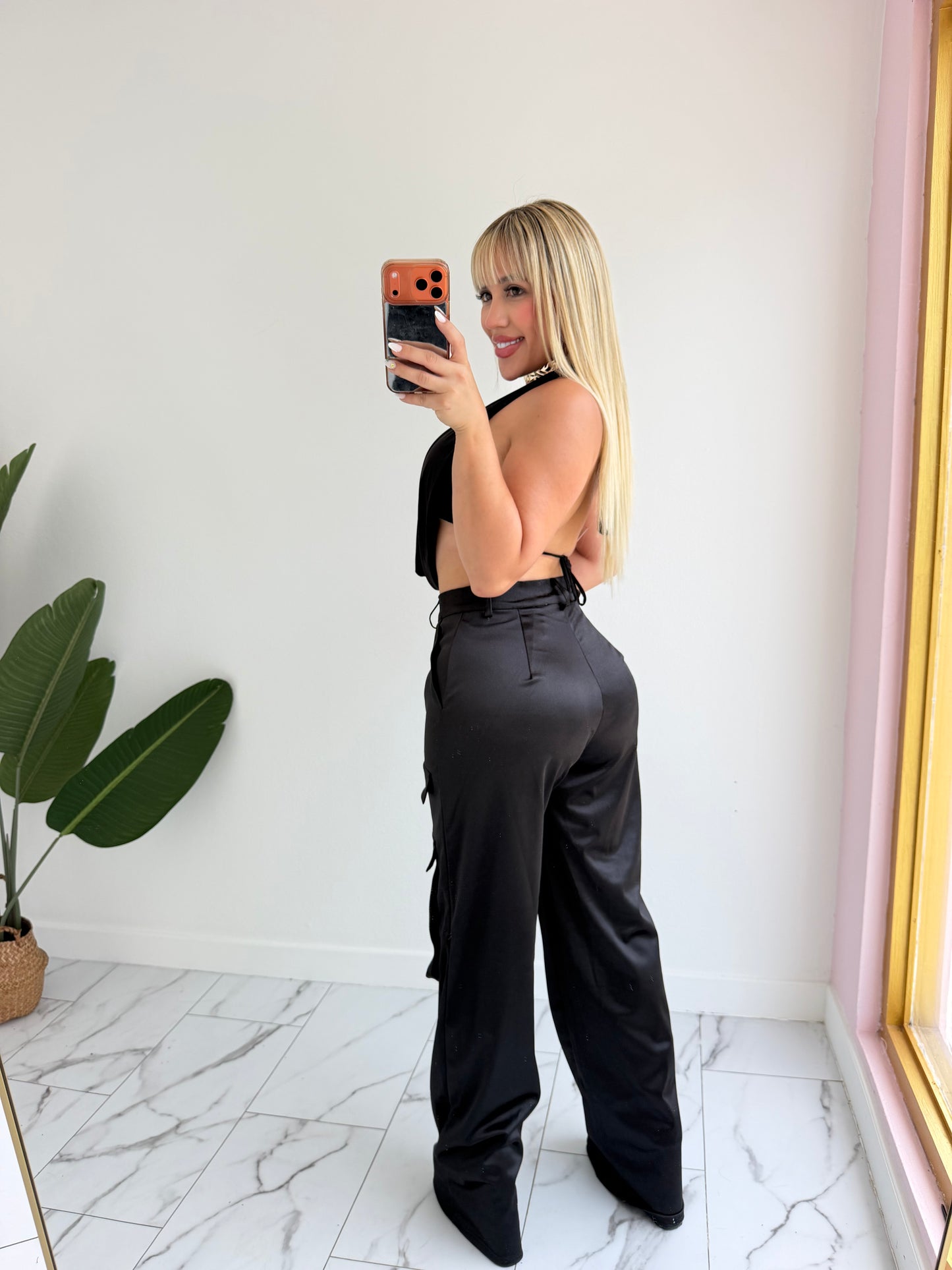 Cargo Satin Spandex Negro