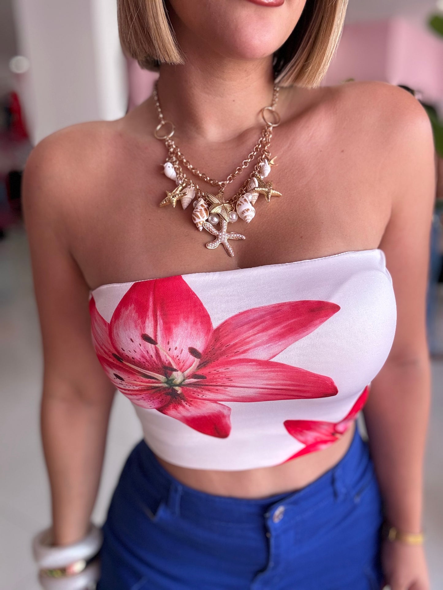 Hibiscus Strapless top
