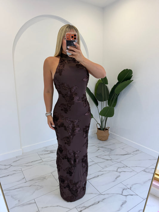 Long Halter Flower Dress
