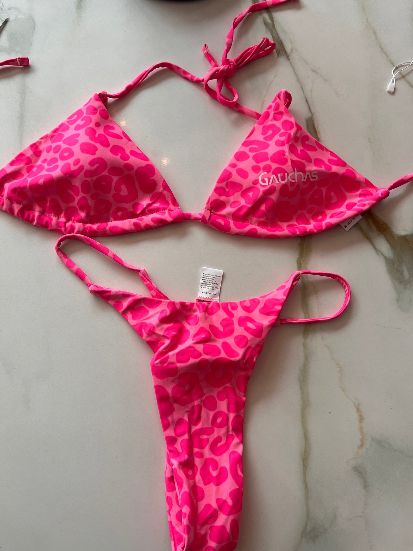 Pink animal print tanga set