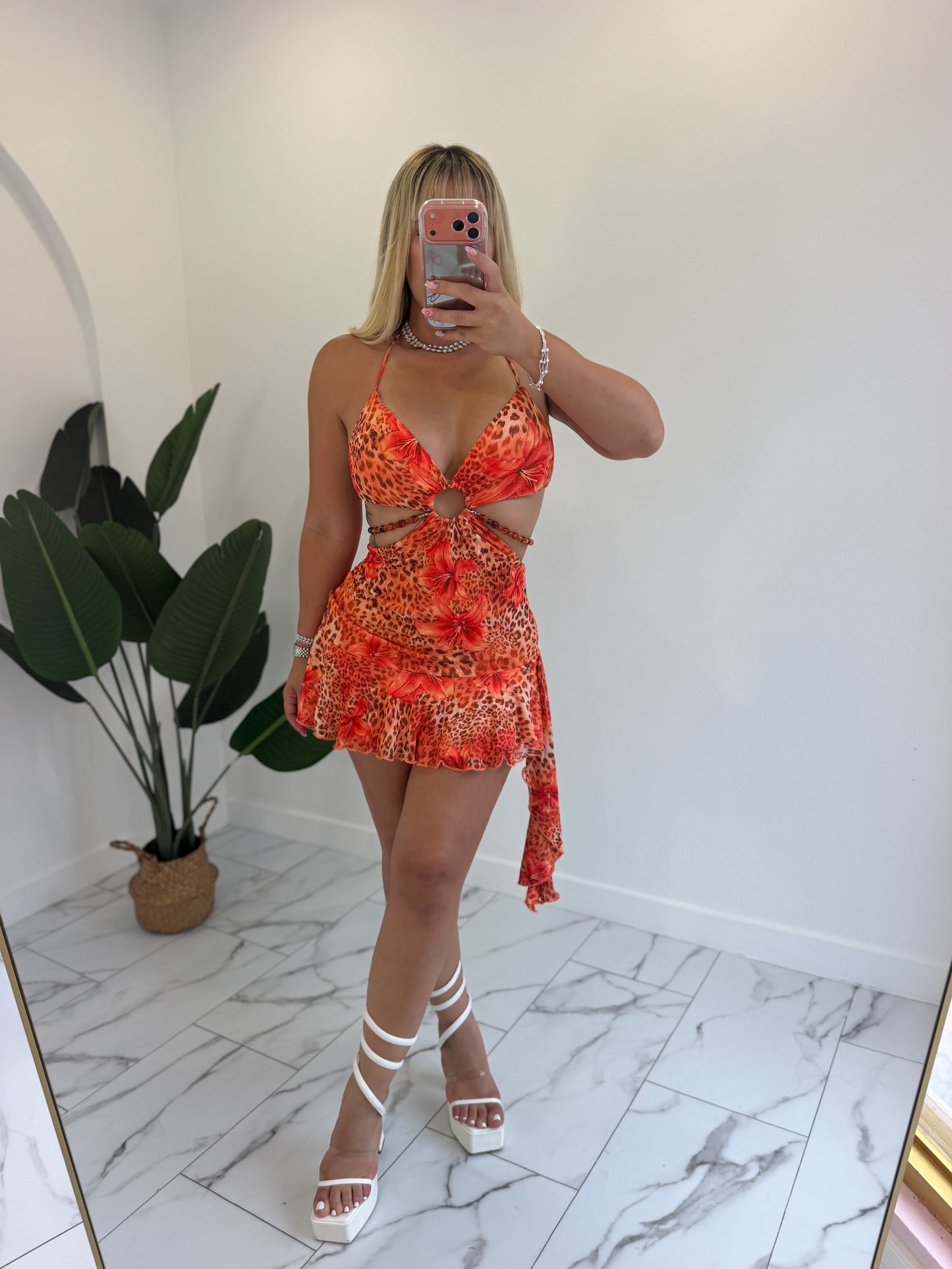 Orange floral dress