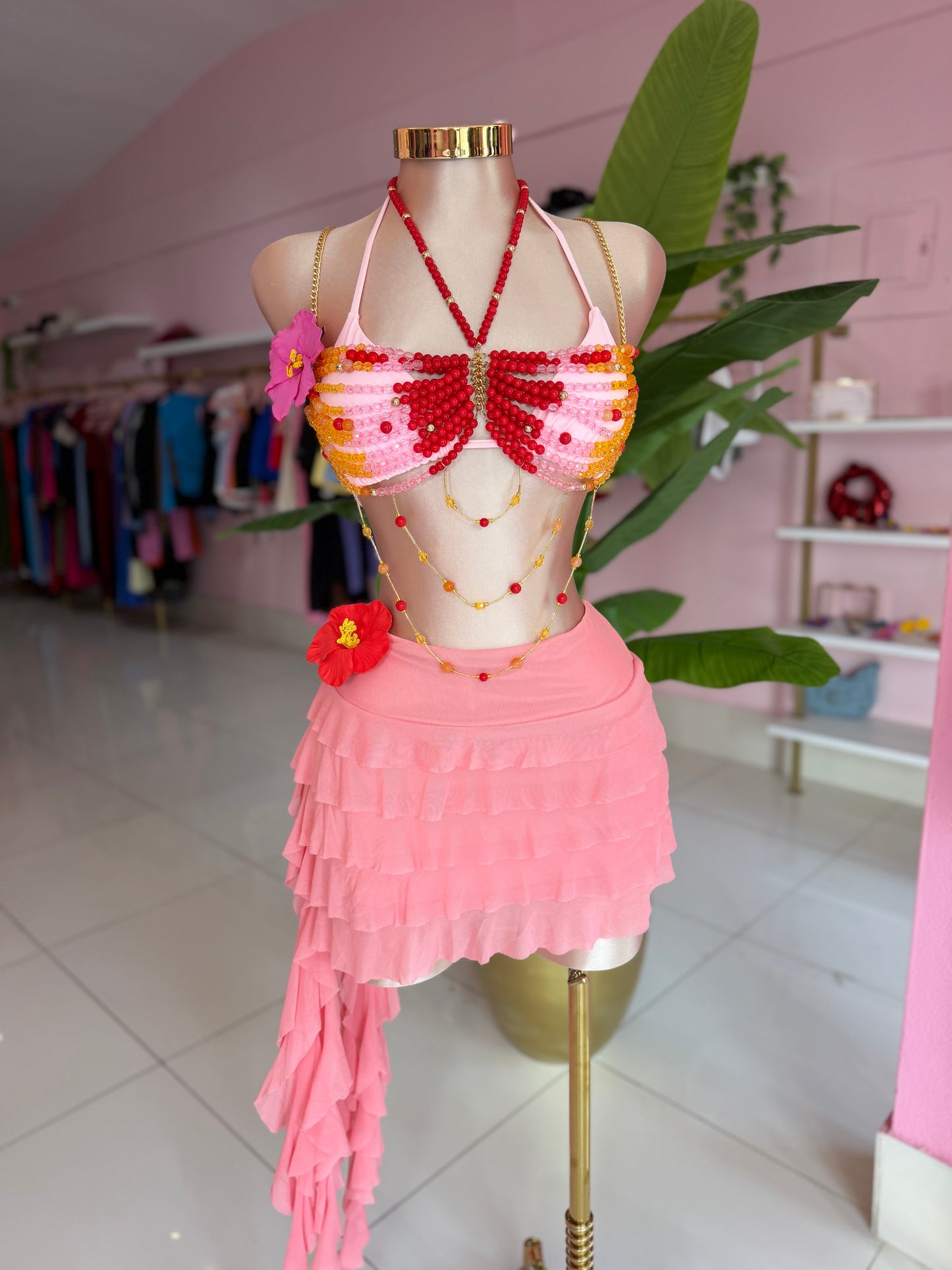 Pink cascade skort