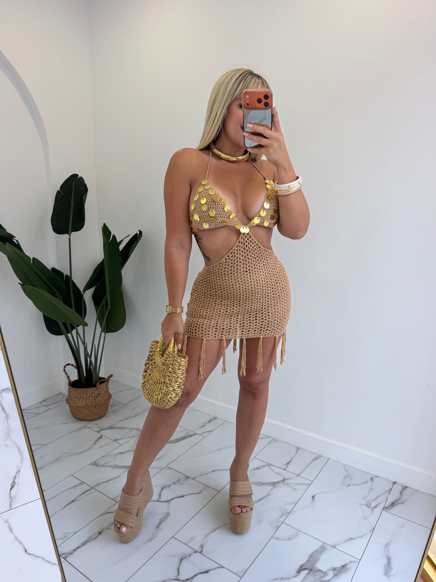Camel crochet dress