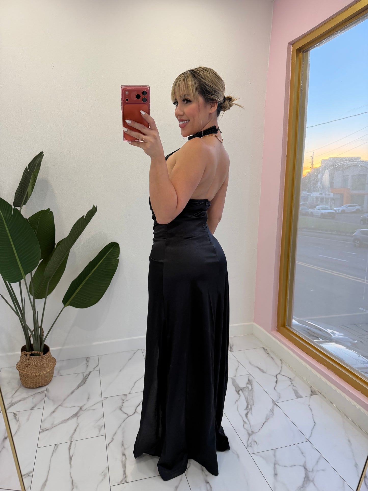 Satin Turtle neck long dress