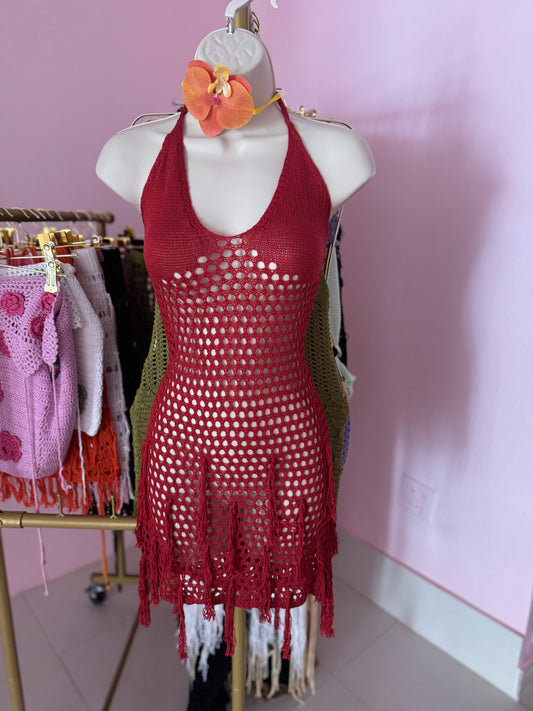 Crochet red flecos dress