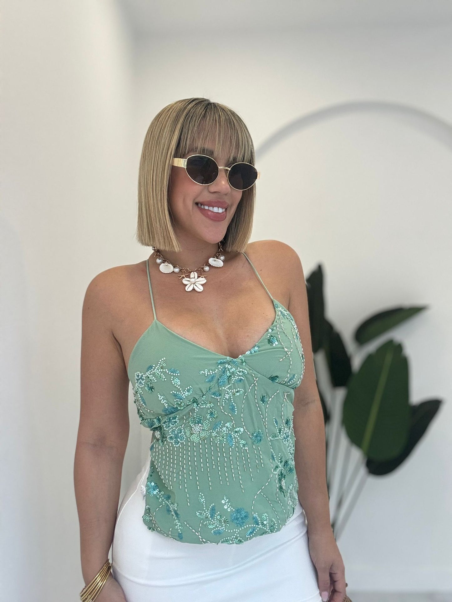 Fancy open back top