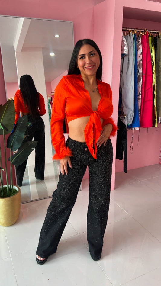 Satin Plumas Fiestas Top