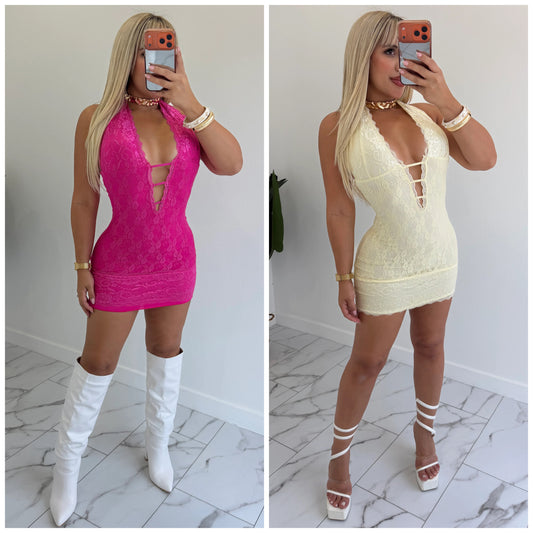 Lace halter dress