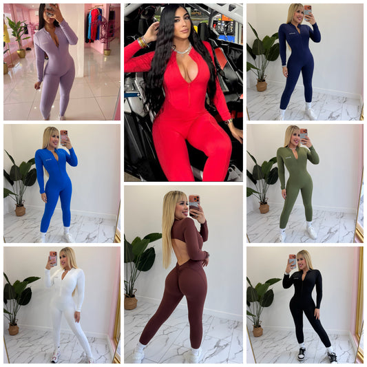 Jumpsuit zipper Skinny (espalda descubierta) manga larga