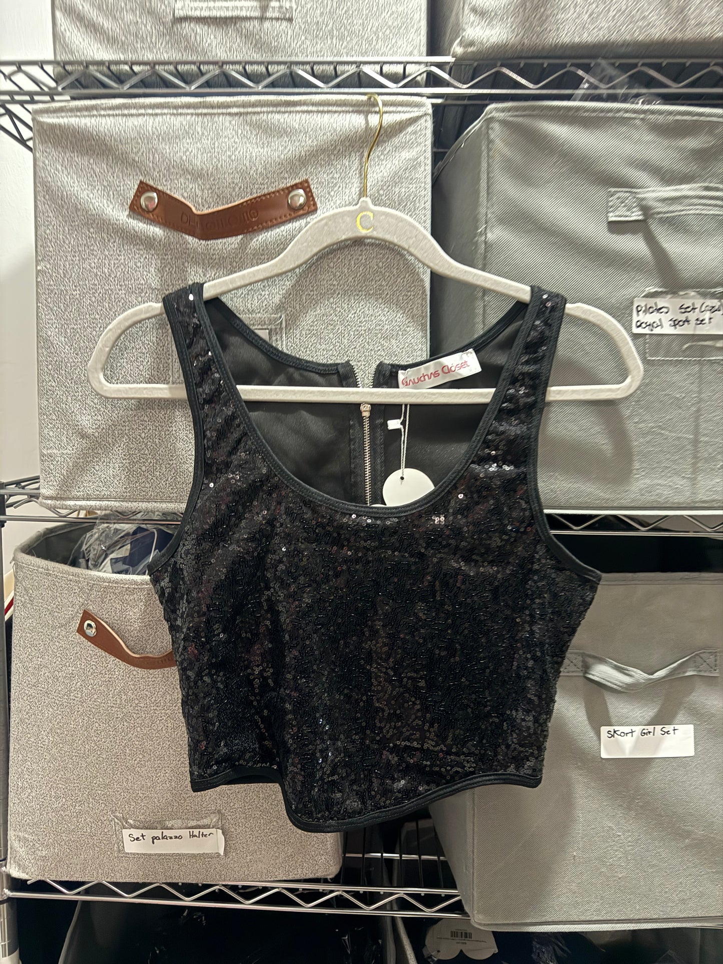 Sequins zipper top