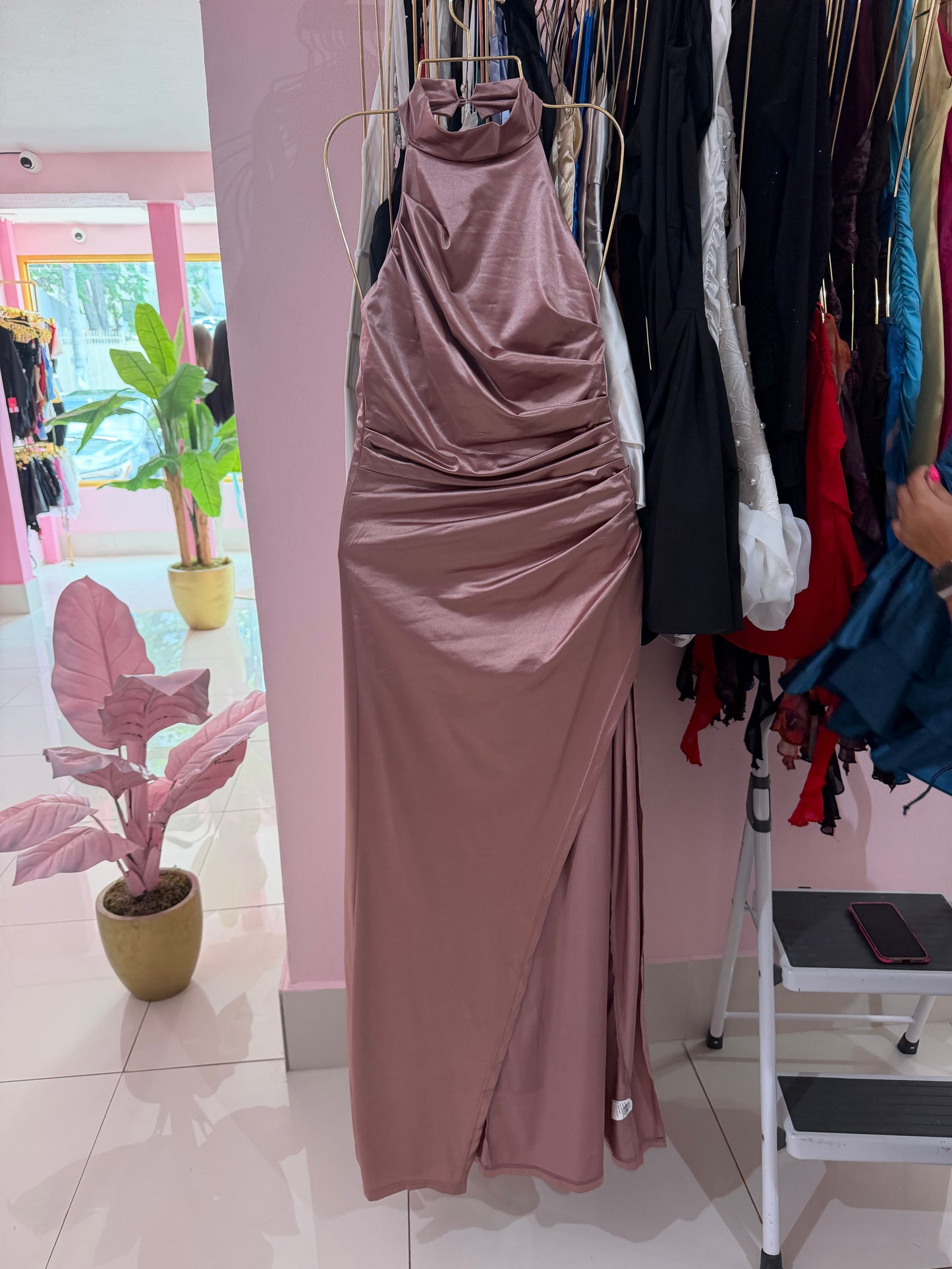 Satin Turtle neck long dress
