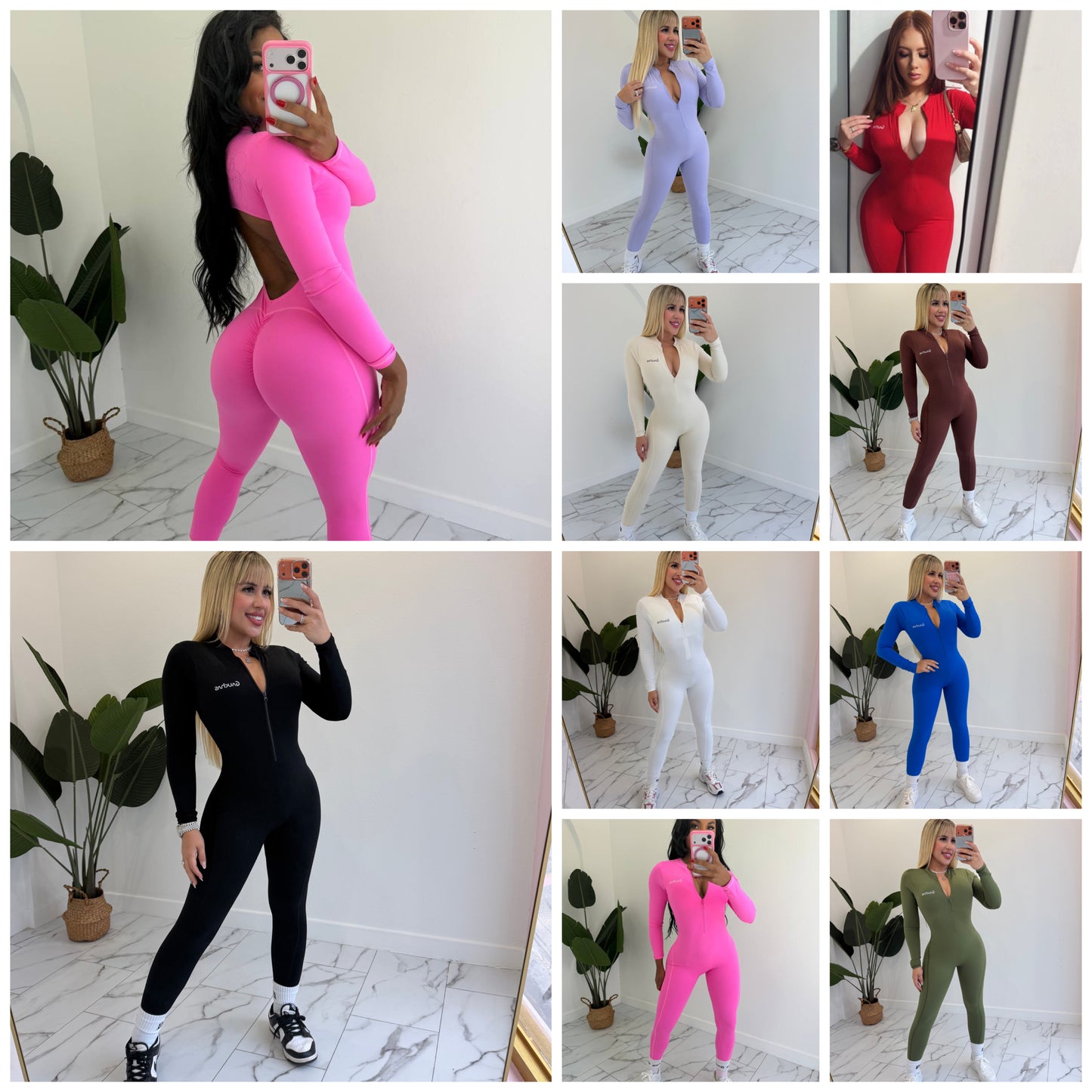 Jumpsuit zipper Skinny (espalda descubierta) manga larga
