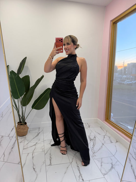 Satin Turtle neck long dress
