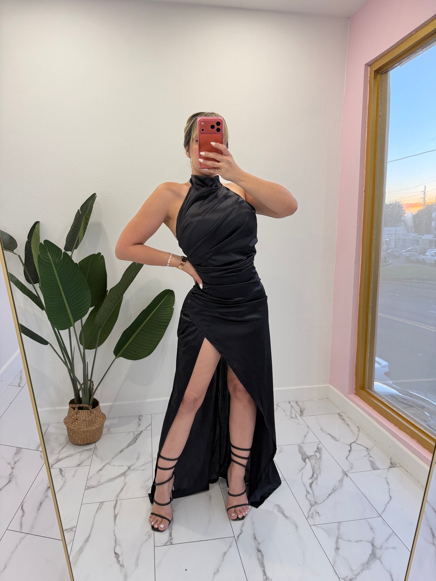 Satin Turtle neck long dress