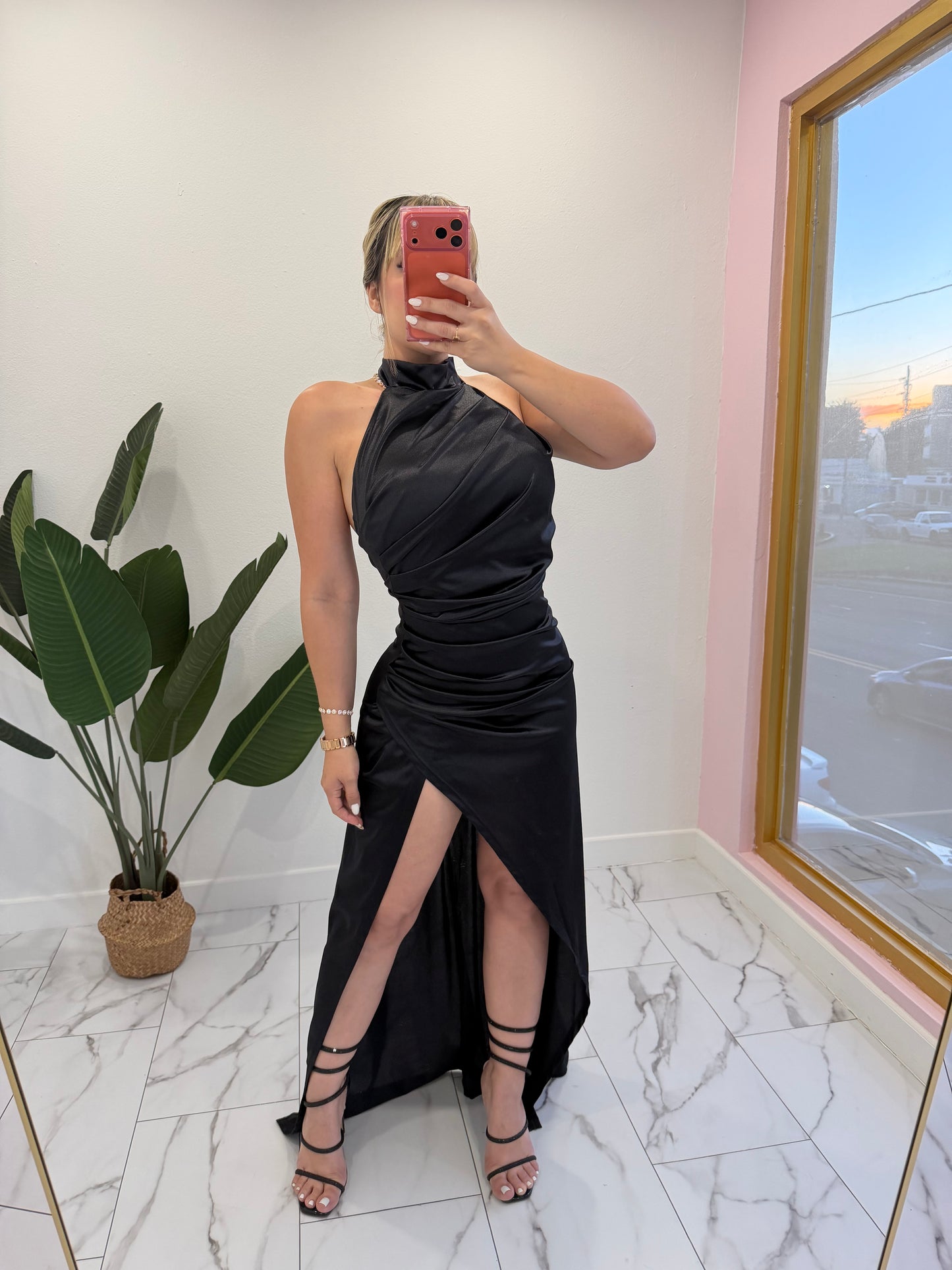 Satin Turtle neck long dress