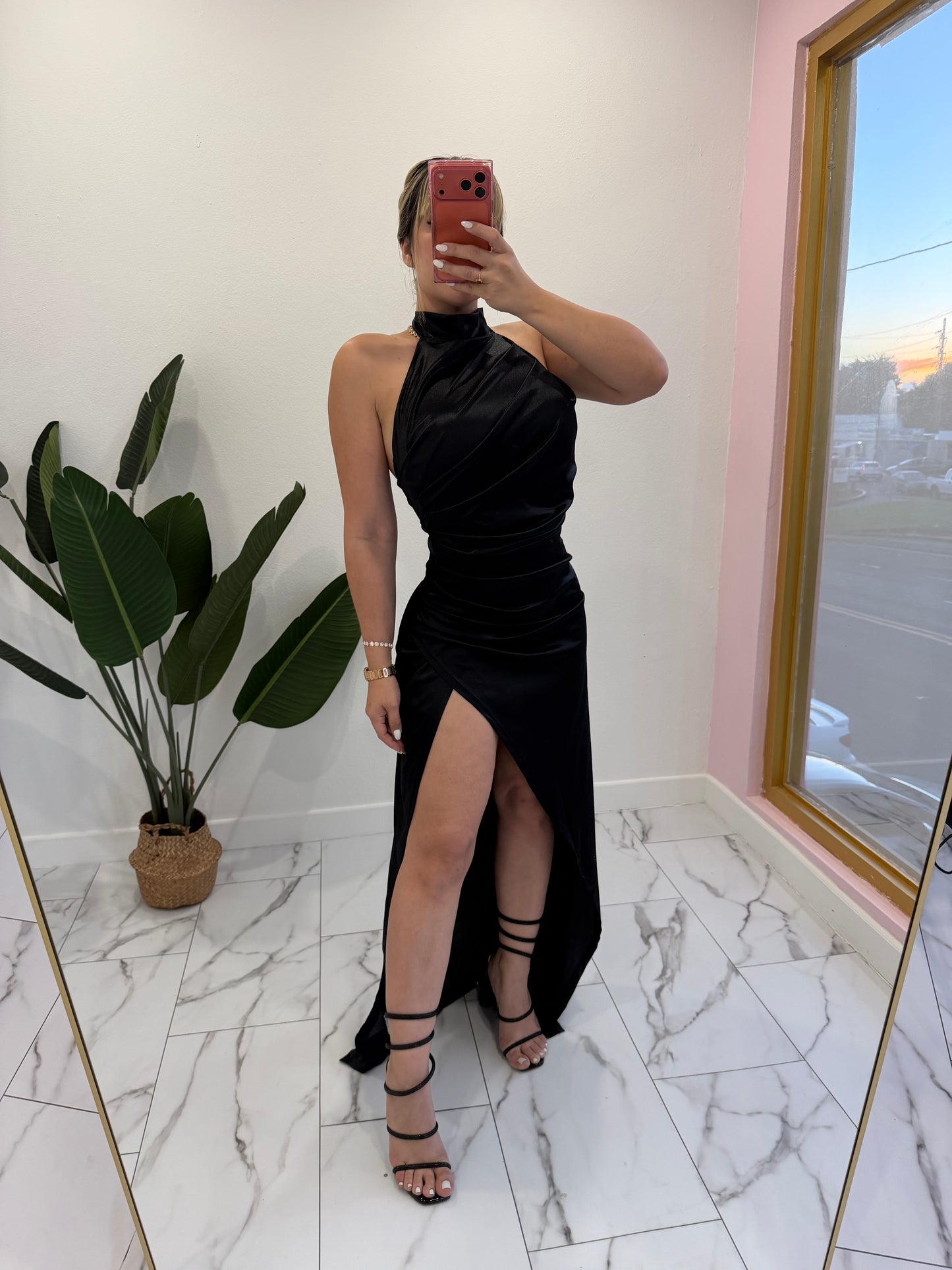 Satin Turtle neck long dress