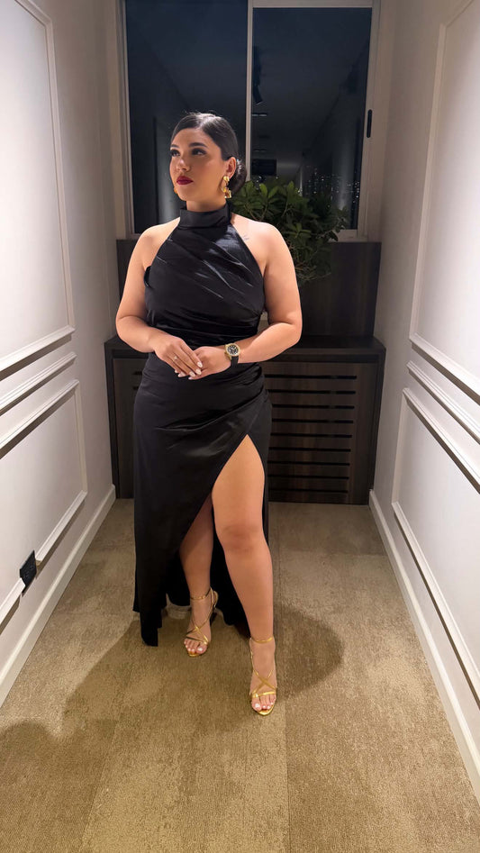 Satin Turtle neck long dress